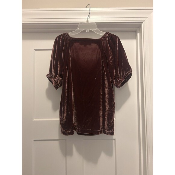 LOFT Sweetheart Velvet Puff Sleeve Top Dark Pink Size Petite Small Fairy Ballet - Picture 5 of 6